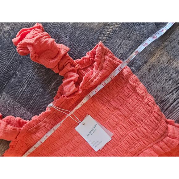 And the why gauzy smocked cotton sun dress ruffle coral orange XL new - Picture 6 of 8